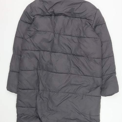 b.young Women Grey Long Puffer Coat Size 16 Full Zip Insulated Jacket