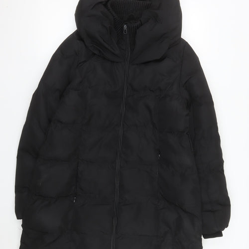 Brave Soul Women's Black Long Puffer Coat Size 14 Hooded Winter Jacket