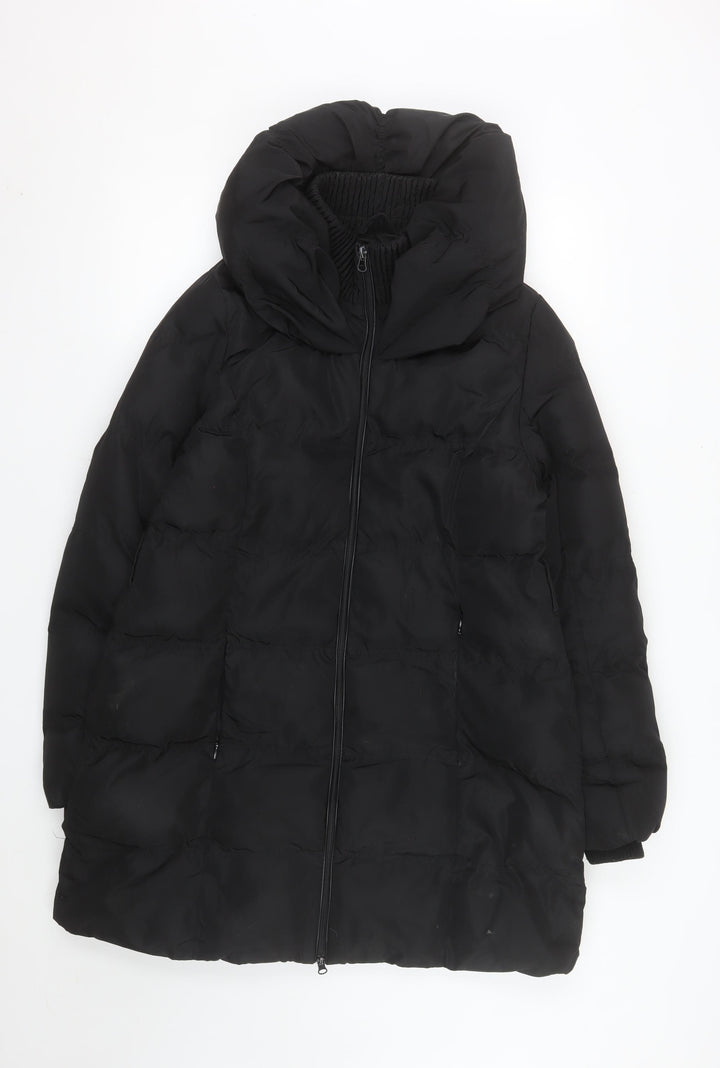 Brave Soul Women's Black Long Puffer Coat Size 14 Hooded Winter Jacket