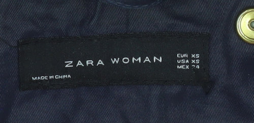 Zara Woman Blue Hooded Waterproof Parka Jacket XS