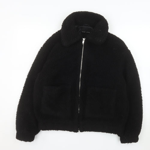 New Look Women Black Sherpa Fleece Jacket Size S Full Zip Warm