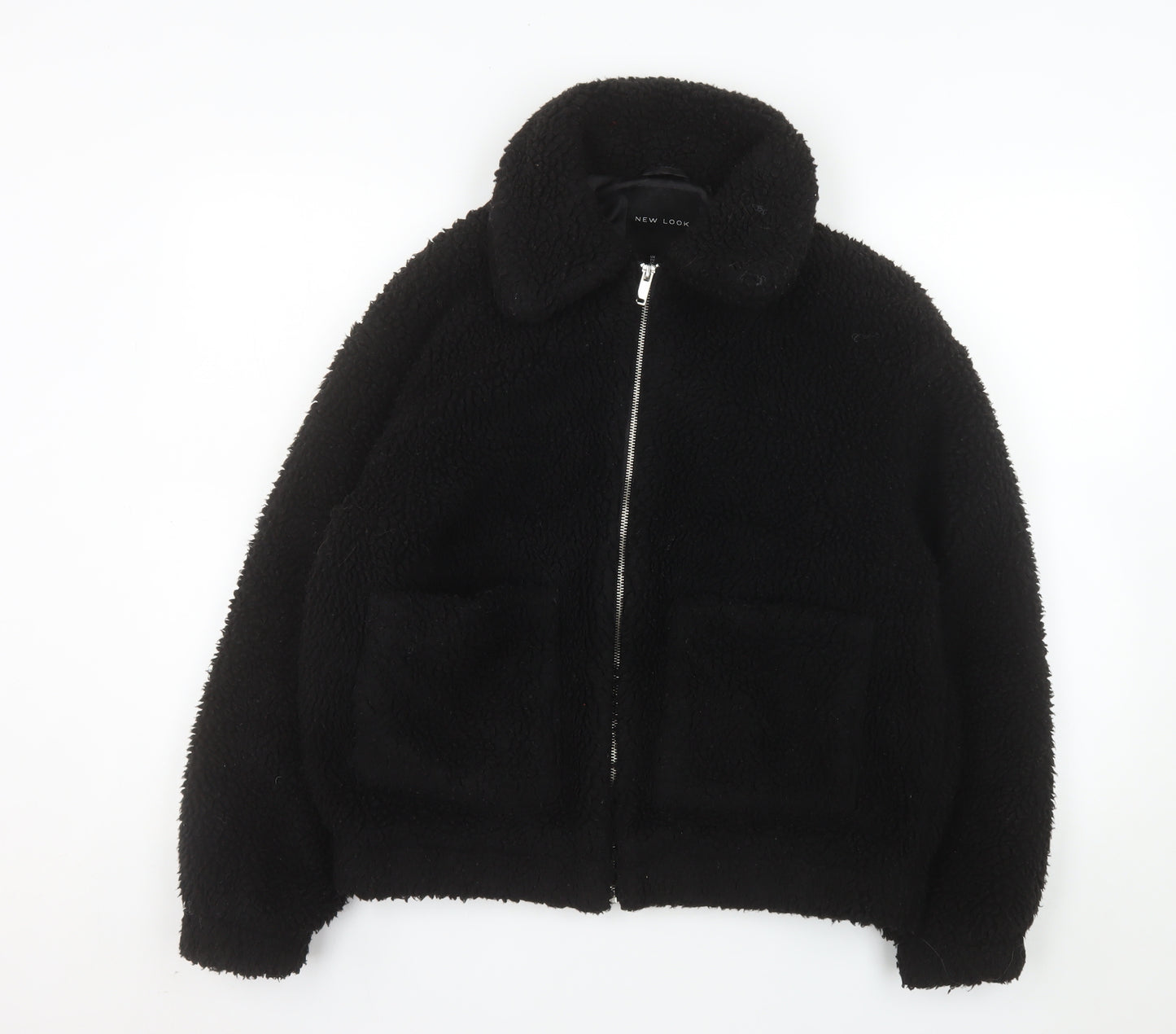 New Look Women Black Sherpa Fleece Jacket Size S Full Zip Warm