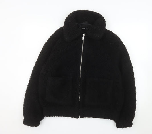 New Look Women Black Sherpa Fleece Jacket Size S Full Zip Warm