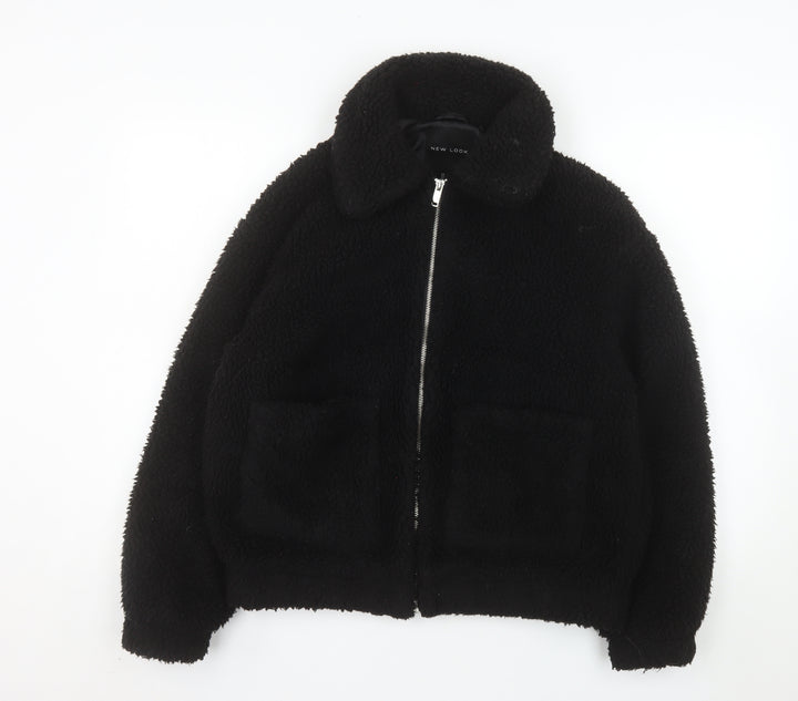 New Look Women Black Sherpa Fleece Jacket Size S Full Zip Warm