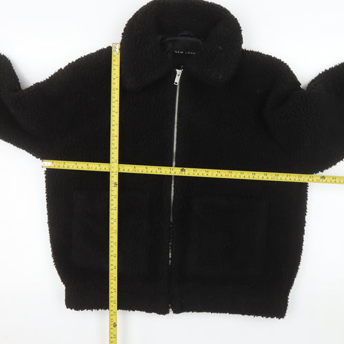 New Look Women Black Sherpa Fleece Jacket Size S Full Zip Warm