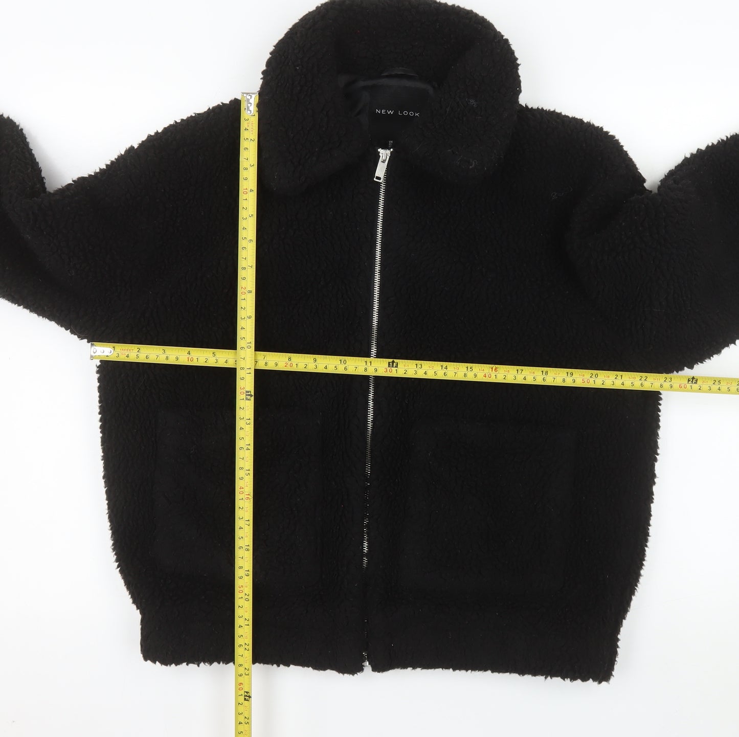 New Look Women Black Sherpa Fleece Jacket Size S Full Zip Warm