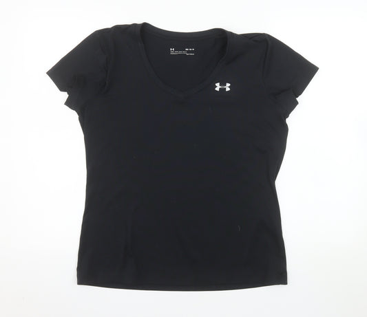 Under Armour Womens Black V-Neck Short Sleeve Activewear T-Shirt M