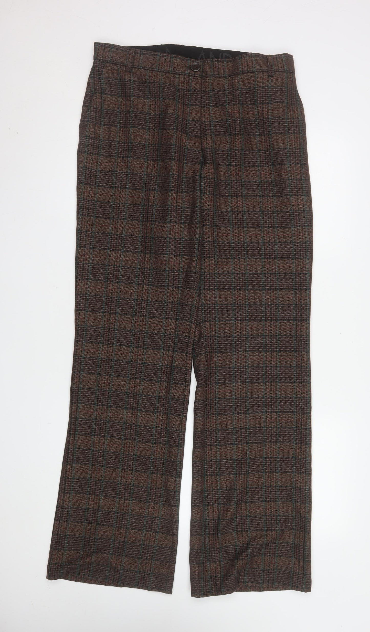 ANDAM Womens Brown Check Trousers UK 14 Straight Leg