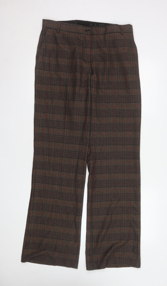 ANDAM Womens Brown Check Trousers UK 14 Straight Leg