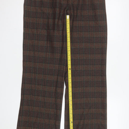 ANDAM Womens Brown Check Trousers UK 14 Straight Leg