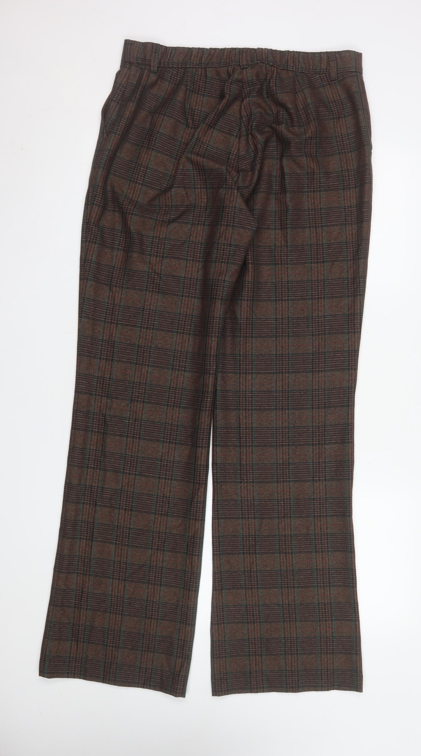 ANDAM Womens Brown Check Trousers UK 14 Straight Leg