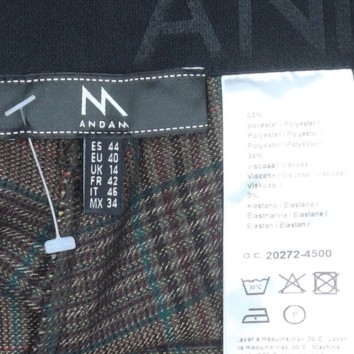ANDAM Womens Brown Check Trousers UK 14 Straight Leg