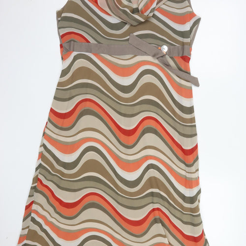 Bellenisa Women’s Beige Orange Retro Knee Length Fit & Flare Dress XL