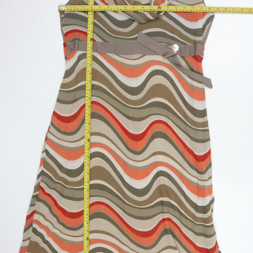 Bellenisa Women’s Beige Orange Retro Knee Length Fit & Flare Dress XL
