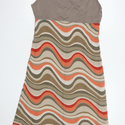 Bellenisa Women’s Beige Orange Retro Knee Length Fit & Flare Dress XL