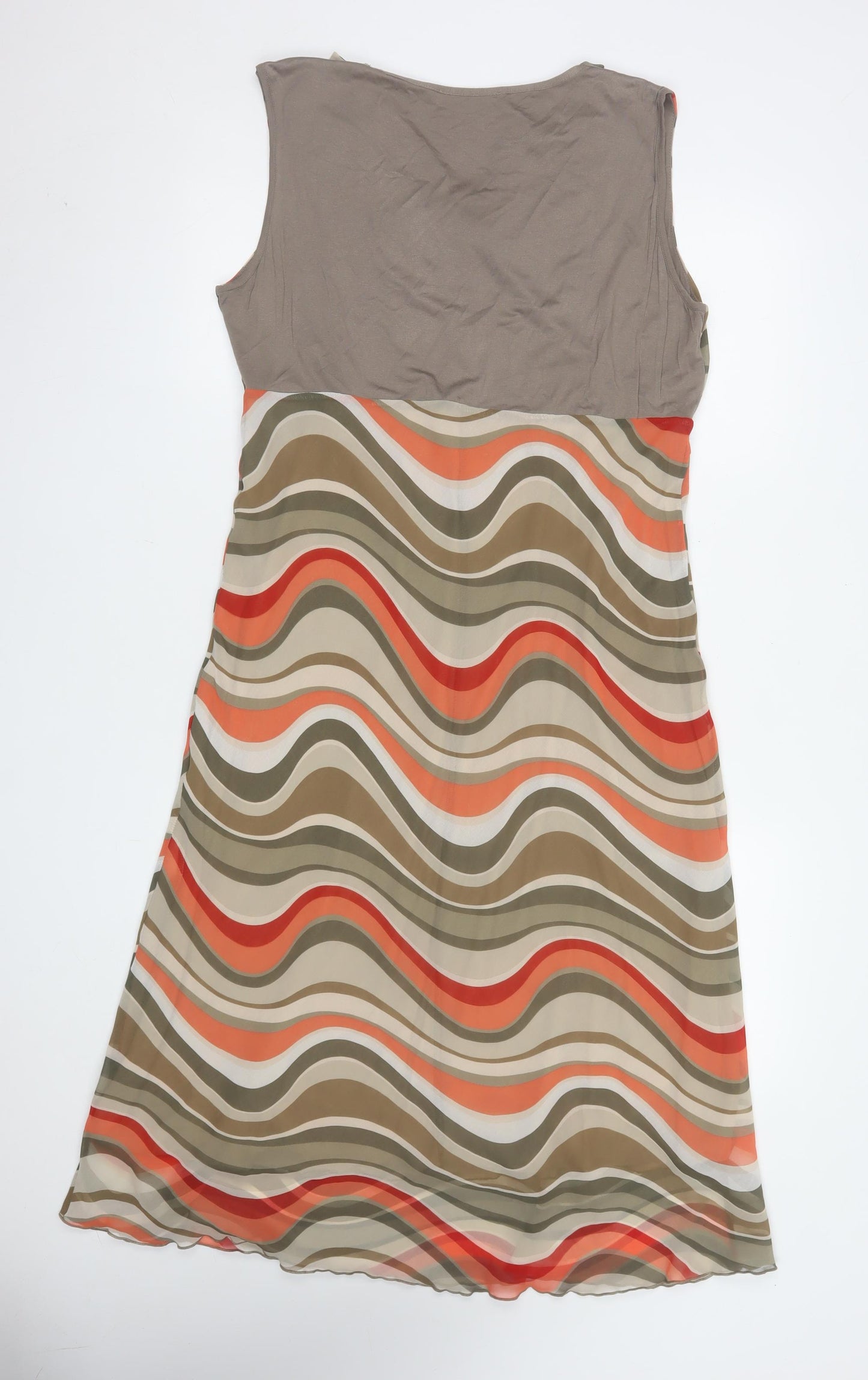 Bellenisa Women’s Beige Orange Retro Knee Length Fit & Flare Dress XL