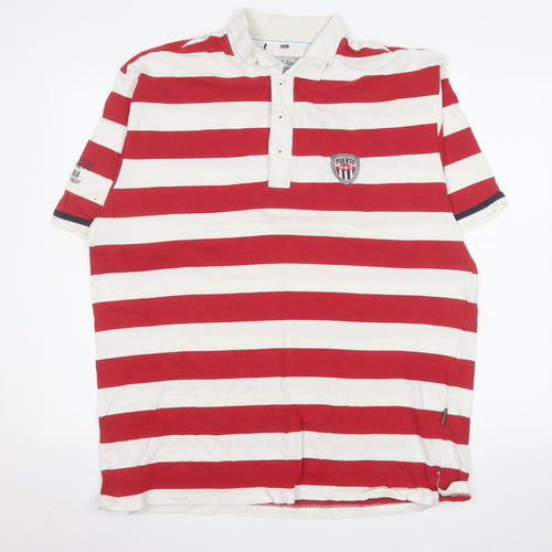 Puerto Cortes Men's Red White Striped 2XL Cotton Polo Shirt