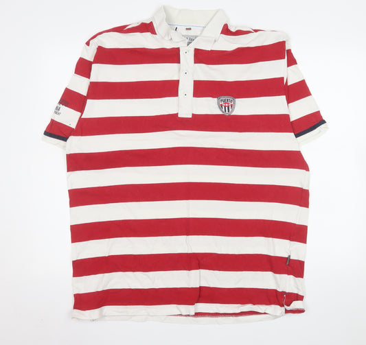 Puerto Cortes Men's Red White Striped 2XL Cotton Polo Shirt