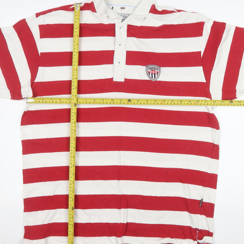 Puerto Cortes Men's Red White Striped 2XL Cotton Polo Shirt