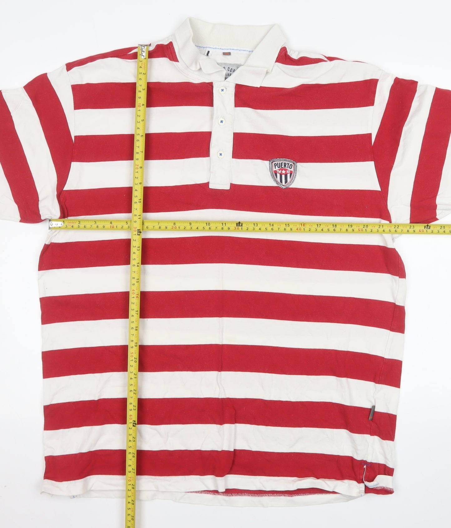 Puerto Cortes Men's Red White Striped 2XL Cotton Polo Shirt