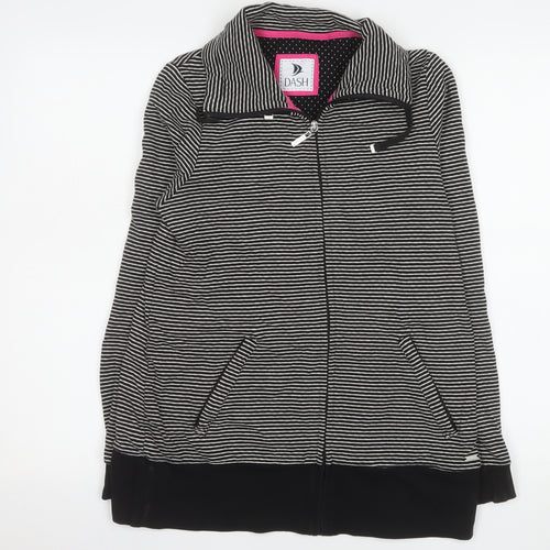 Dash Women Black Striped Cotton Zip Jacket Size 10