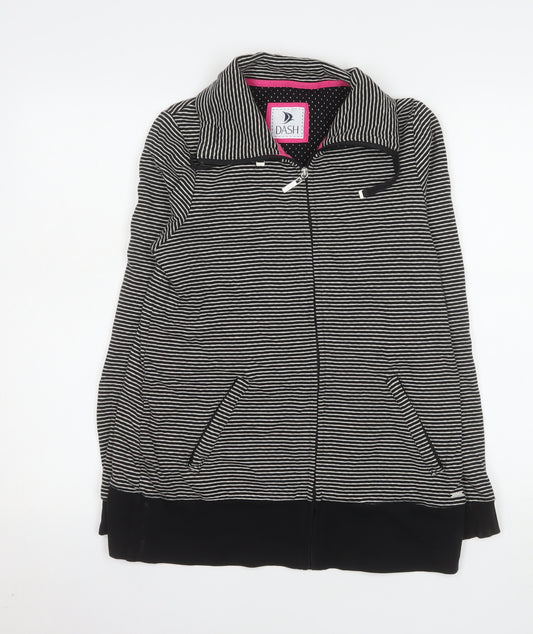 Dash Women Black Striped Cotton Zip Jacket Size 10
