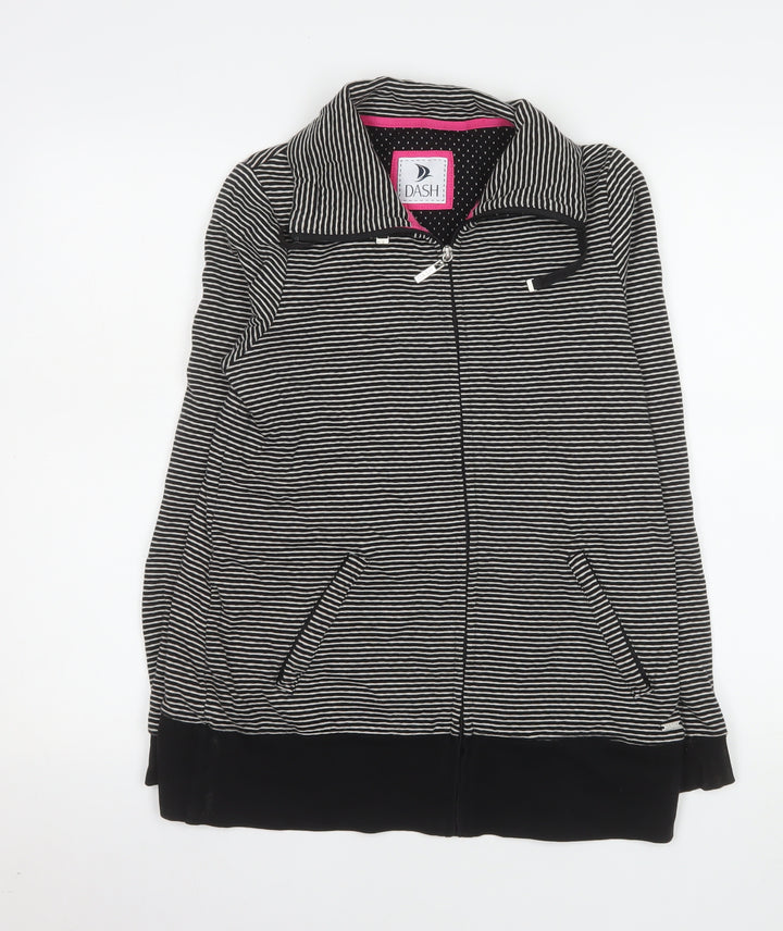 Dash Women Black Striped Cotton Zip Jacket Size 10