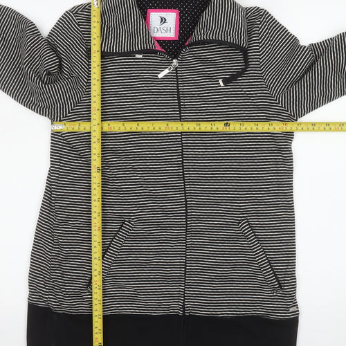 Dash Women Black Striped Cotton Zip Jacket Size 10