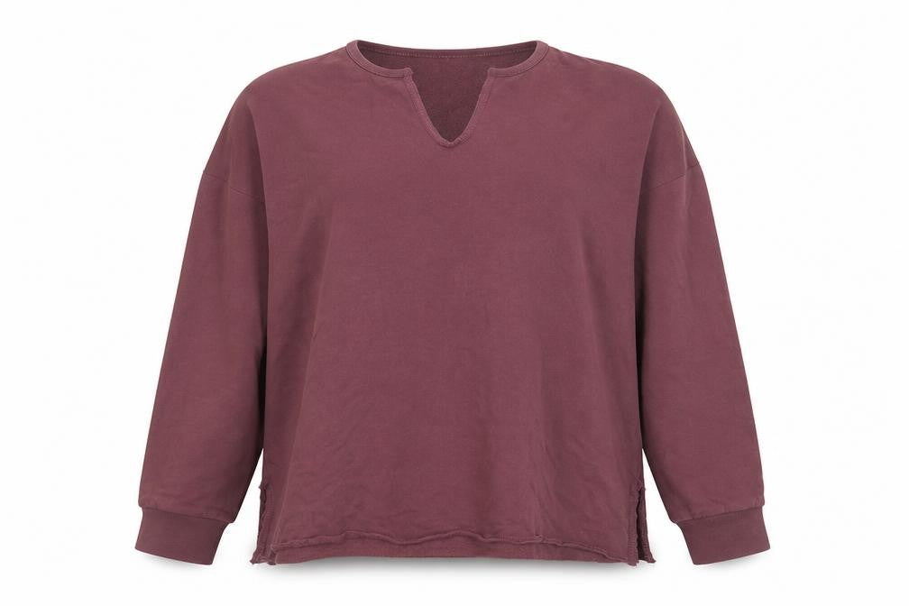 Front view of Carolyn Donnelly Women Plum Long Sleeve Pullover Sweatshirt, size M