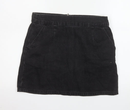 Topshop Women Black Denim Pencil Skirt Size 14 Short Zip Pockets