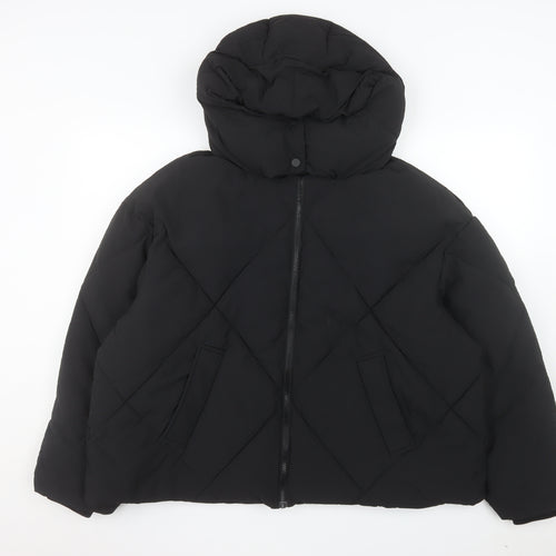 Next Women's Black Puffer Jacket M Hooded Lined Winter Coat