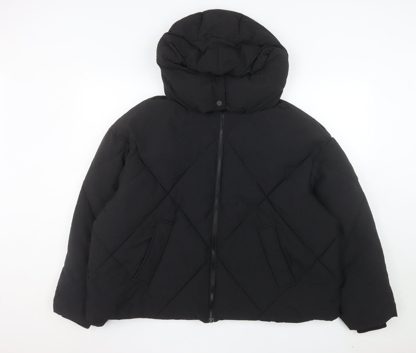Next Women's Black Puffer Jacket M Hooded Lined Winter Coat