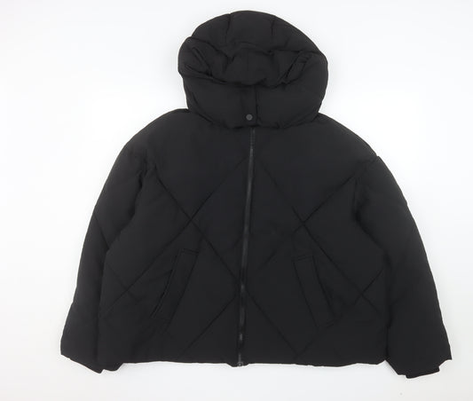Next Women's Black Puffer Jacket M Hooded Lined Winter Coat