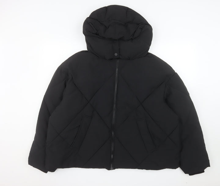 Next Women's Black Puffer Jacket M Hooded Lined Winter Coat