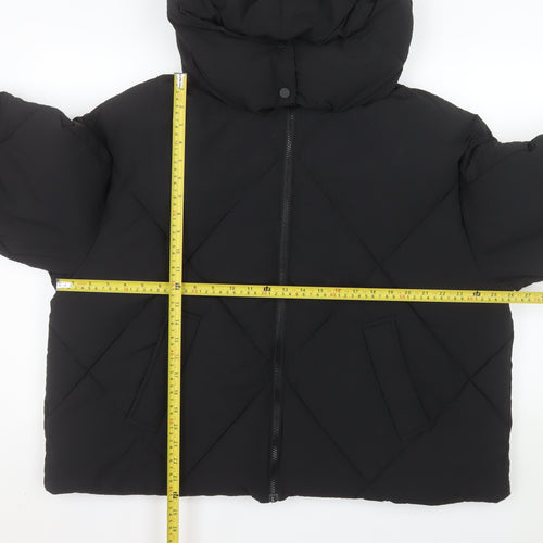 Next Women's Black Puffer Jacket M Hooded Lined Winter Coat