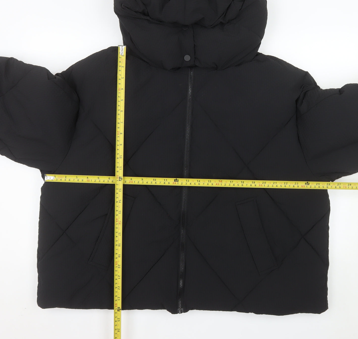 Next Women's Black Puffer Jacket M Hooded Lined Winter Coat