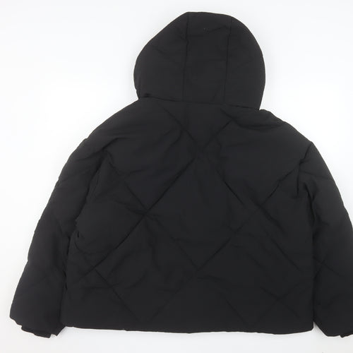Next Women's Black Puffer Jacket M Hooded Lined Winter Coat