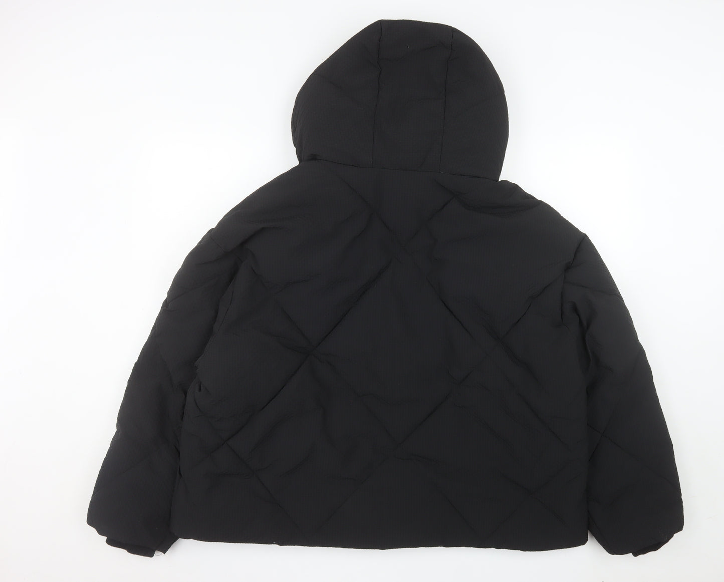 Next Women's Black Puffer Jacket M Hooded Lined Winter Coat