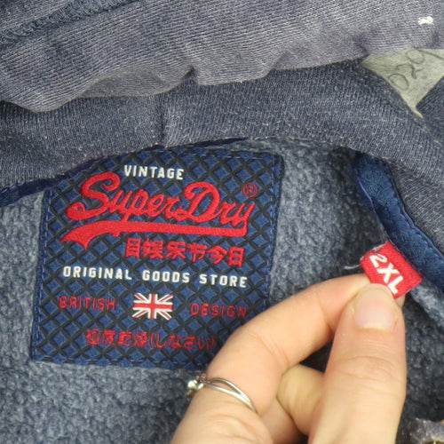 Superdry Men's Blue 2XL Pullover Hoodie with Logo Print