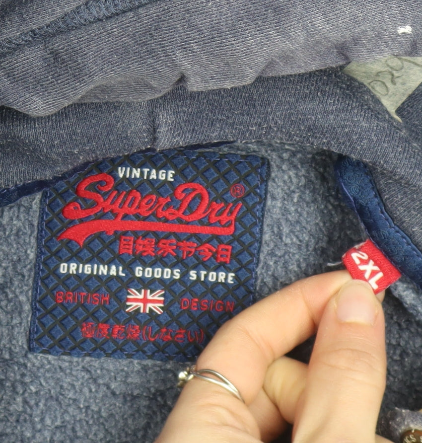 Superdry Men's Blue 2XL Pullover Hoodie with Logo Print