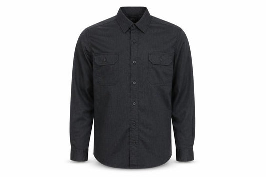 Front view of Wrangler Men's Black Long Sleeve Button-Up Shirt S Regular Fit