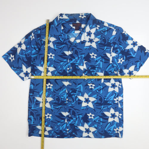 TRU'CAL Men's Blue Hawaiian Floral Short Sleeve Button-Up Shirt L