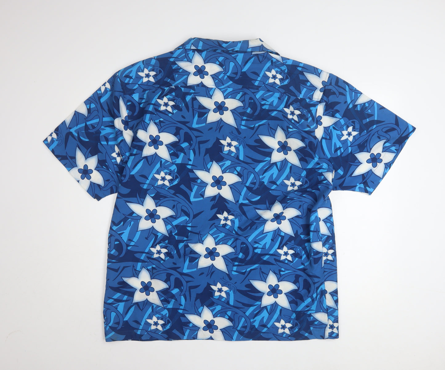 TRU'CAL Men's Blue Hawaiian Floral Short Sleeve Button-Up Shirt L
