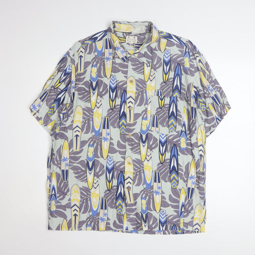 Kearney House Men's Blue Hawaiian Short Sleeve Shirt L Cotton