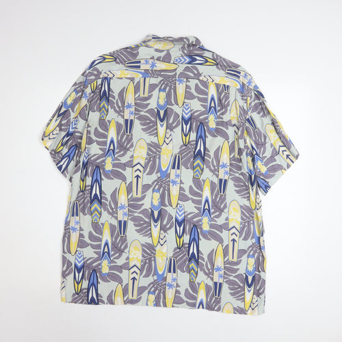 Kearney House Men's Blue Hawaiian Short Sleeve Shirt L Cotton