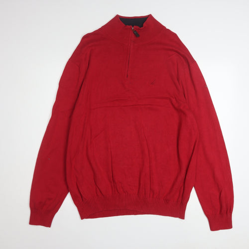 Nautica Men's Red Cotton Half Zip Jumper XL Classic Knit