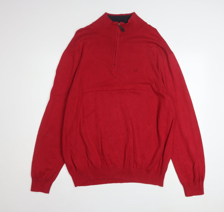 Nautica Men's Red Cotton Half Zip Jumper XL Classic Knit