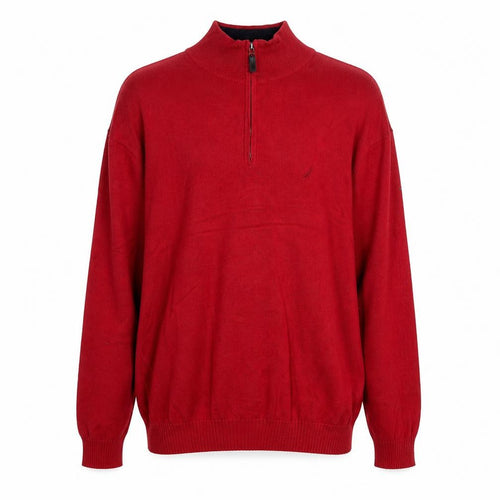 Nautica Men's Red Cotton Half Zip Jumper XL Classic Knit