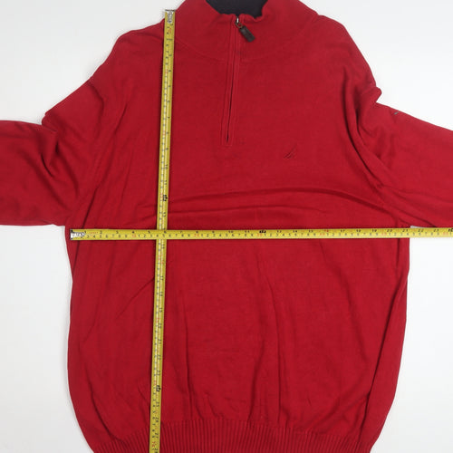 Nautica Men's Red Cotton Half Zip Jumper XL Classic Knit