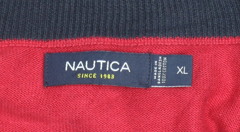 Nautica Men's Red Cotton Half Zip Jumper XL Classic Knit